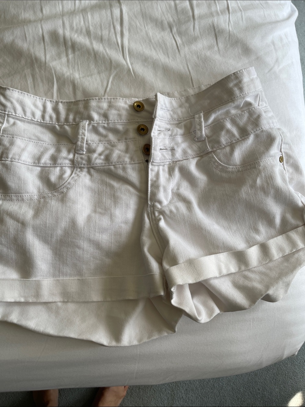 refuge White Double-Button Roll Cuff Denim Shorts